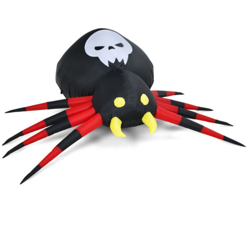 12-Foot Giant Inflatable Spider with White LED Lights - Halloween Blow Up Decor
